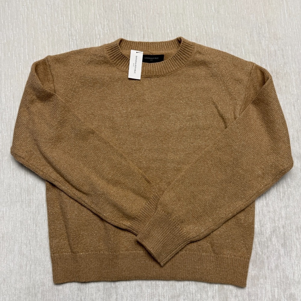 Banana Republic Coveted Sweater Womens 2XS Brown Knitted Ribbed Trim Metallic